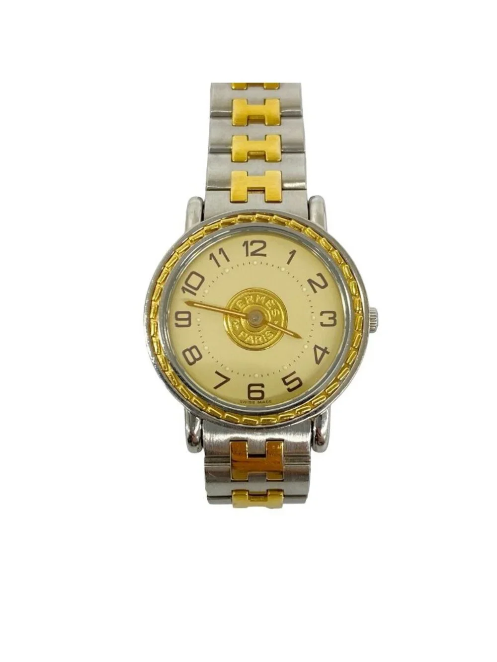 Hermes Sellier Stainless Quartz Watch Wrist Silver Gold
